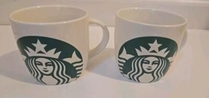 Two Starbucks Classic White w/A Green Mermaid Logo Coffee Mug/Soup 14 Fl Oz* - Picture 1 of 11
