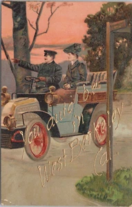 LITHO West Berkeley California Man & Woman in Automobile "You Auto Be Here" 1909 - Picture 1 of 2