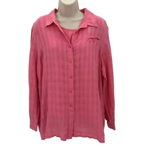 Sag Harbor Womens Pink 100% Linen Button Front & Tank Set Size L - Picture 1 of 11