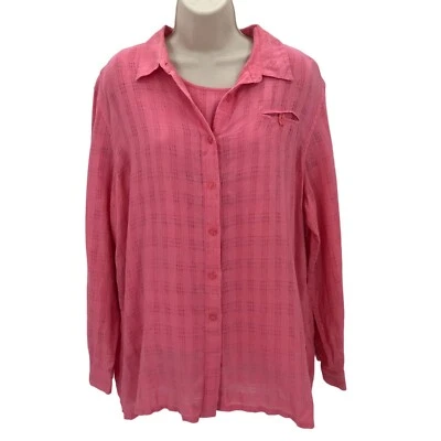 Sag Harbor Womens Pink 100% Linen Button Front & Tank Set Size L - Image 1 of 4