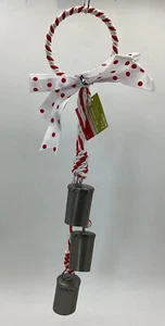New Red Polka Dot Peppermint Lane Door Bell Decor w/ Hanging Cow Bells 15.5” - Picture 1 of 9