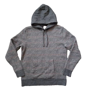 J. Crew Sweater Mens Large Gray Plaid Hoodie Rugged Merino Wool Blend Pullover  - Picture 1 of 15