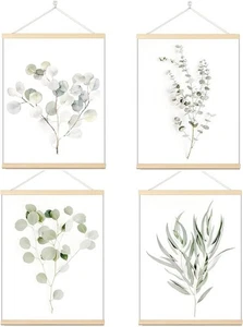 Botanische Boho Wandbilder 4er Set Salbeigrün Pflanzendrucke gerahmt 8x10 - Bild 1 von 7