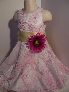 Girls White Tulle Pink Ribbon Swirl Dress by SWEET HEART ROSE Sz 2 - Picture 1 of 15