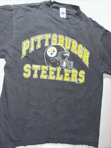 Vintage PITTSBURGH STEELERS Helmet Size L T-Shirt, Black 1993 Cotton - Picture 1 of 6