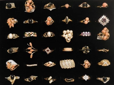 Lote De Colección 36 #4-9 Estrás Ópalo Coral Perla Ónix Oro Amarillo 18K Anillo Placa Foto 1 de 4