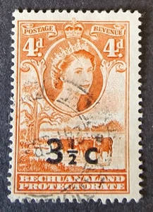 Bechuanaland 1961 SG161c 3½c on 4d Red-Orange Type II Wide Surch Used Cat £100 - Picture 1 of 2