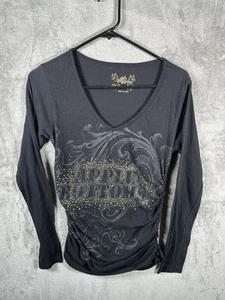 Y2K Apple Bottom Womens Shirt Long Sleeve Black Gold Jewel Size Medium Vintage - Picture 1 of 7
