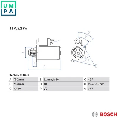 STARTER 0 986 022 450 FOR VW AUDI A4/S4/Convertible A6/Allroad/S6 CEXB 3.0L 6cyl - Image 1 of 4