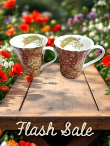 (2) 222 Fifth Avenue Latte Coffee Cups 4" H - Paisley Floral Mugs - Picture 1 of 10