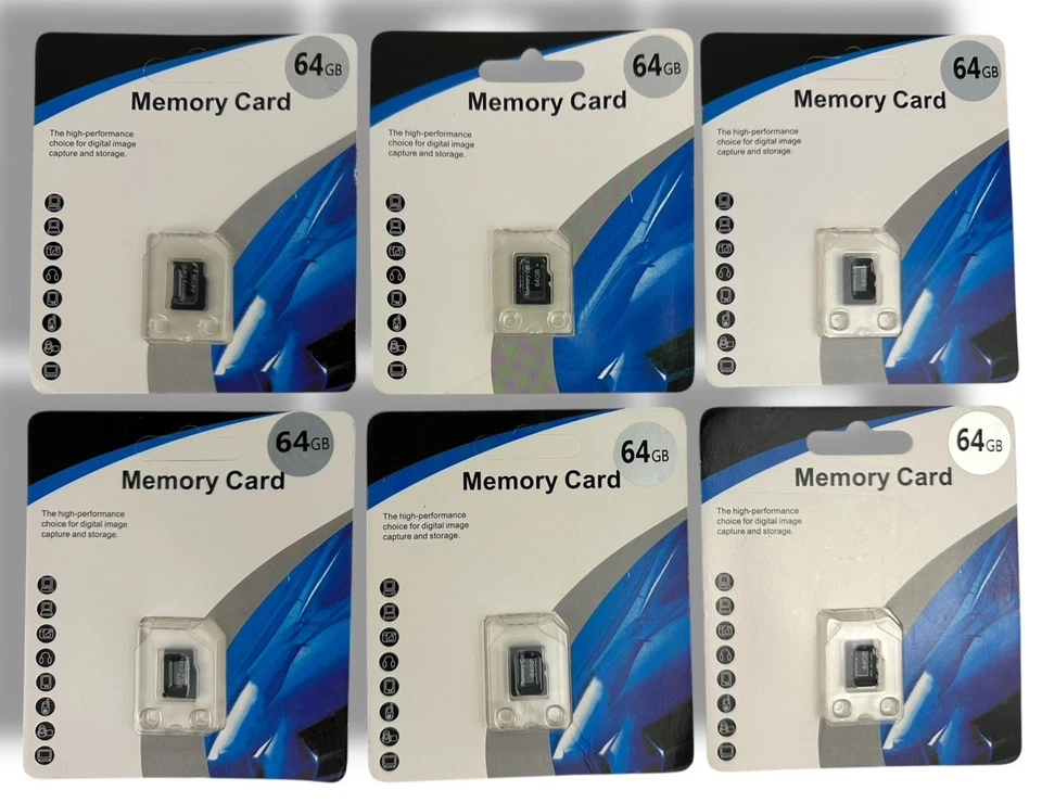 Lot of 6 High Performance Memory Cards 64GB Micro SD Cards New, Sealed - Image 1 of 4