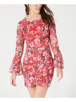 B DARLIN Mujer Espalda Abierta Manga Campana Cuello Atado Mini Vestido Vaina de Fiesta Foto 1 de 4