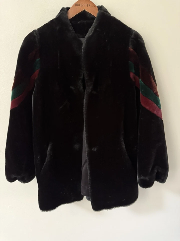 Abrigo Vintage Informal Esquinero Piel Sintética Talla 11-12 Años 80 Manga Rayas Negro Exterior Foto 1 de 4