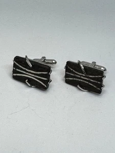 Swank rechteckige silberfarbene schwarze Emaille Vintage Manschettenknöpfe 1,25 Zoll - Bild 1 von 8