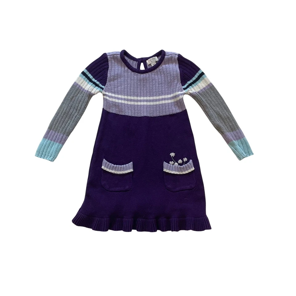 Vestido Suéter Púrpura Tejido Acanalado Manga Larga Mezcla Algodón Lugar para Niños, 4T Foto 1 de 4