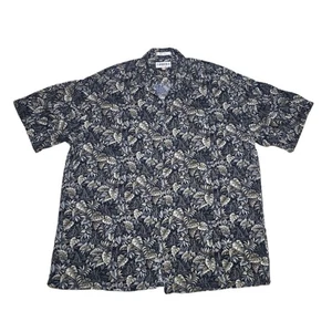 ShirtVintage Campia Moda Men's XL 100% Rayon Tropical Shirt Black Leaf Sail Boat - Picture 1 of 8