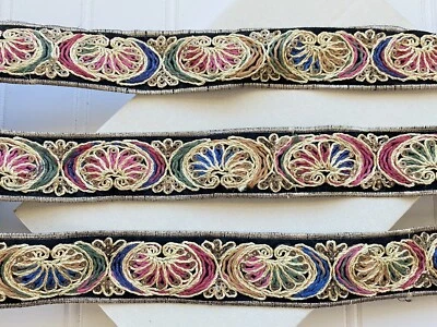 Borde con cordón bordado multicolor de 2 yardas para costura/artesanía/cinturones/1,25" de ancho Foto 1 de 4