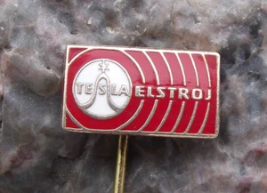 Vintage Tesla Electronics Czechoslovakia Elstroj Waves Sine Wave Logo Pin Badge - Picture 1 of 5