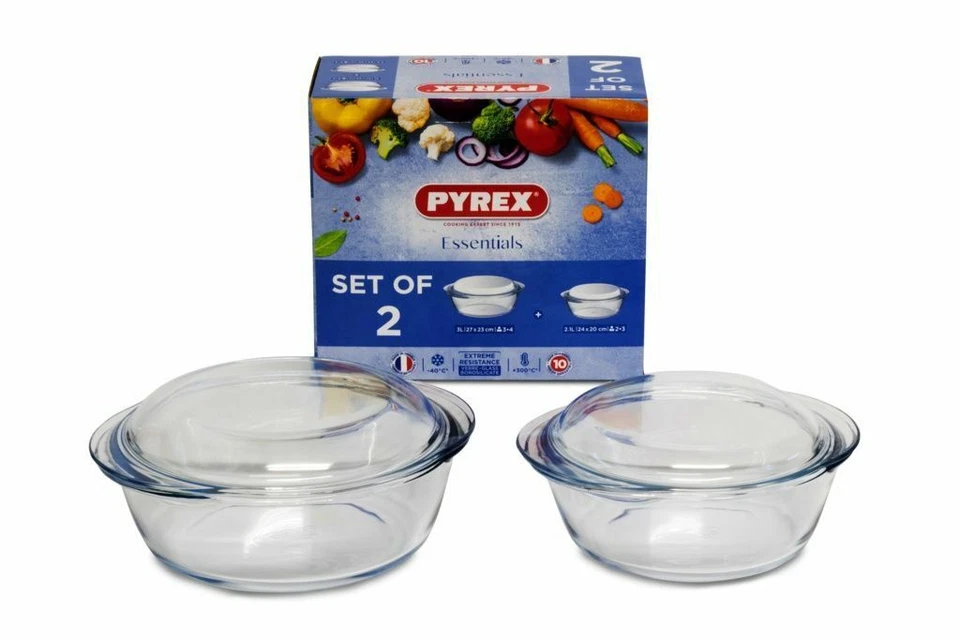 Pyrex Glass Round Classic Casserole Dish 2 pcs set with Lid Casserole - Image 1 of 4