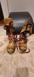 Damen Vintage Boots Stiefel Gr. 40 neu cognac braun Schnürsenkel aus Satin - Bild 1 von 5