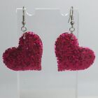 Large heart earrings , holo Glitter made from Resin Kitsch Fun 5.5cm Long