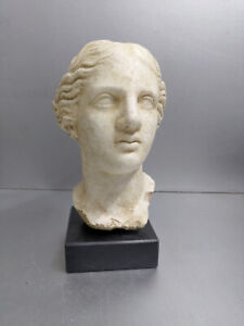 Aphrodite Venus head sculpture statue bust on black marble base