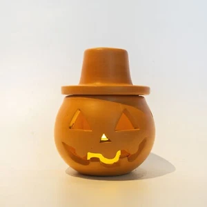 Handmade Terra Cotta Jack-o'-lantern Pumpkin Candle Holder Halloween Decor - Picture 1 of 2
