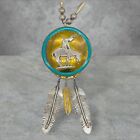 VTG Sterling 925 Brass Southwest Indian on Horse Dreamcatcher Necklace Pendant