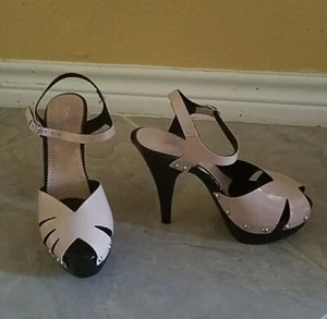 CHARLES DAVID ITALY BLACK/BEIGE PLATFORM HEEL 7.5 - Picture 1 of 8