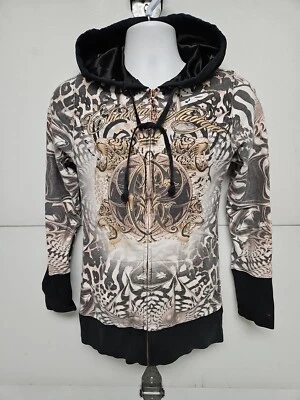 Christian Audigier Sudadera con Capucha Mujer Mediana Rosa Estrás Cremallera Completa Sudadera con Capucha Foto 1 de 4