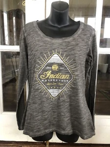 Indian Motorcycles 3/4 Sleeve Shirt Lace Back Gray Women’s Size Medium - Picture 1 of 7