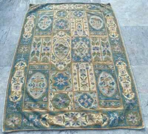 Vintage French Style Aubusson Rug Needlepoint Chain stitch Rug 4x5 ft Free Ship - Picture 1 of 10