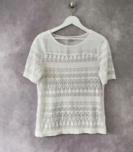 Philosophy Shirt Womens Medium White Lace Cover Up Short Sleeve Sheer Ladies Top - Picture 1 of 5