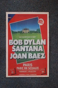 Póster de la gira Bob Dylan & Joan Baez 1984 París Fr Santana - Imagen 1 de 1