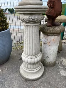 Round column fruit ribbon tall plinth grey stone pedestal figure display stand - Picture 1 of 10
