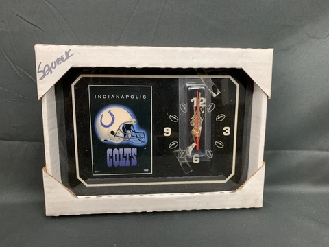 New In Box Vintage 1990s NFL Indianapolis Colts Small Wall Hanging Mini Clock Cover
