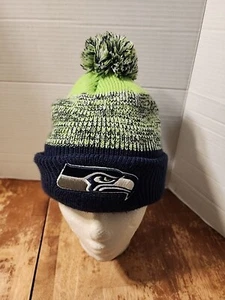 Seattle Seahawks NFL Team Apparel Puff Ball Beanie Winter Hat Team Color OSFA - Picture 1 of 6