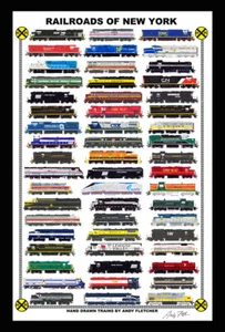 Ferrocarriles de Nueva York 12""x18"" póster enmarañado firmado por Andy Fletcher - Imagen 1 de 1