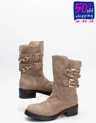 RRP€450 BRUGLIA Leather Mid-Calf Boots US8 UK5 EU38  Lug Sole  Made in Italy - Image 1 of 4