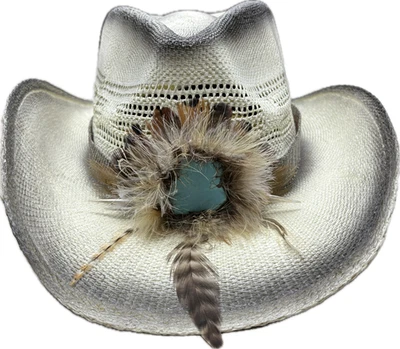 Chris Stapleton Inspired Feather Hat Band – Turquoise Stone & Snake Skin Leather - Image 1 of 4
