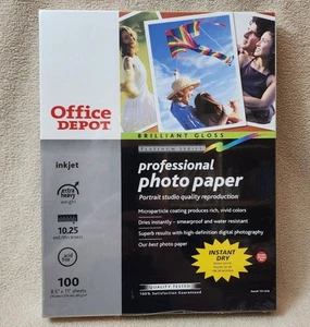 Office Depot Brilliant Gloss Professional Photo Paper 8.5 x 11 Inkjet 100 Sheets - Picture 1 of 3