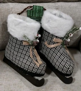 Balsam HÄNGENDE SCHLITTSCHUHE DEKO Tweed BW DIY Kranz Übertopf Winter Weihnachten NEU - Bild 1 von 23