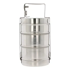 Edelstahl TIFFIN 8X3 Große Brotdose Tiffin Rund Lebensmittel Behälter UK - Bild 1 von 5