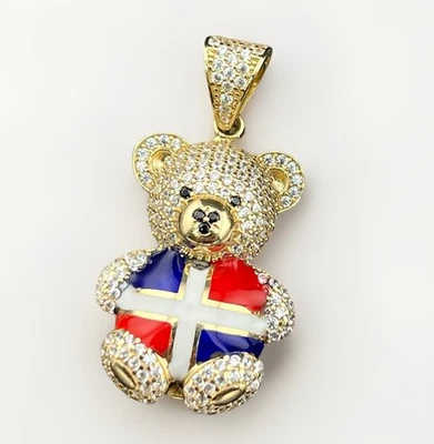 14K 5,8 граммов золото доминиканский медведь флаг подвеска Sim бриллиант размер 18,57 x 34,03 мм - Изображение 1 из 4