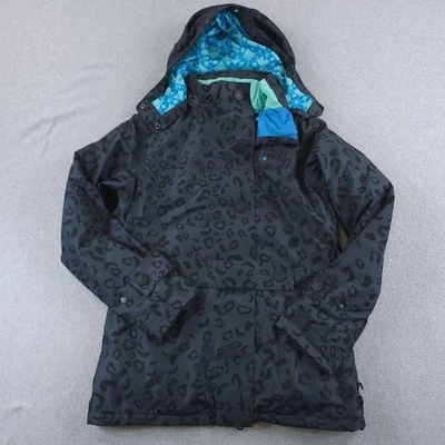 Chaqueta de snowboard Special Blend para mujer grande negra leopardo 10K impermeable con capucha Foto 1 de 4