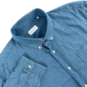 Figaret Paris Shirt Mens XXL Blue Chambray Long Sleeve Button Down Casual Pocket - Picture 1 of 12