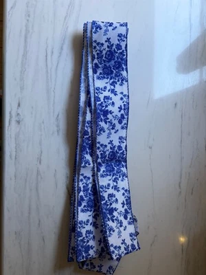 Blue Floral  2.5 wide by 6 yards  Floral White Wired Ribbon - Image 1 of 3