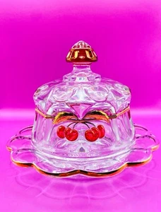 Antique Northwood Cherry & Cable Covered Butter Dish - Clear Ruby Pressed Glass - Picture 1 of 12