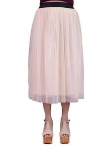 Fresh Style New Acordian Pleated Glittery Waist Band Elegant Women Midi Skirt - Picture 1 of 4