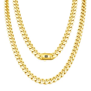 10k Yellow Gold Monaco Miami Cuban Link 7.5mm Chain Necklace Mens Womens 20" - Picture 1 of 10